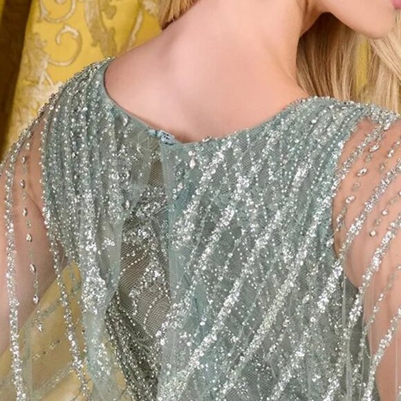 New Sequins Embellished Maxi Mother Of Bride Dress w/ Long Mesh Cape GL3835 - Picture 12 of 15